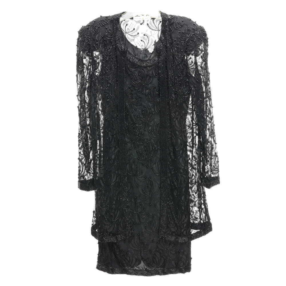Scala Sleeveless Dress W/ Matching Jacket VINTAGE Midi Women S Black